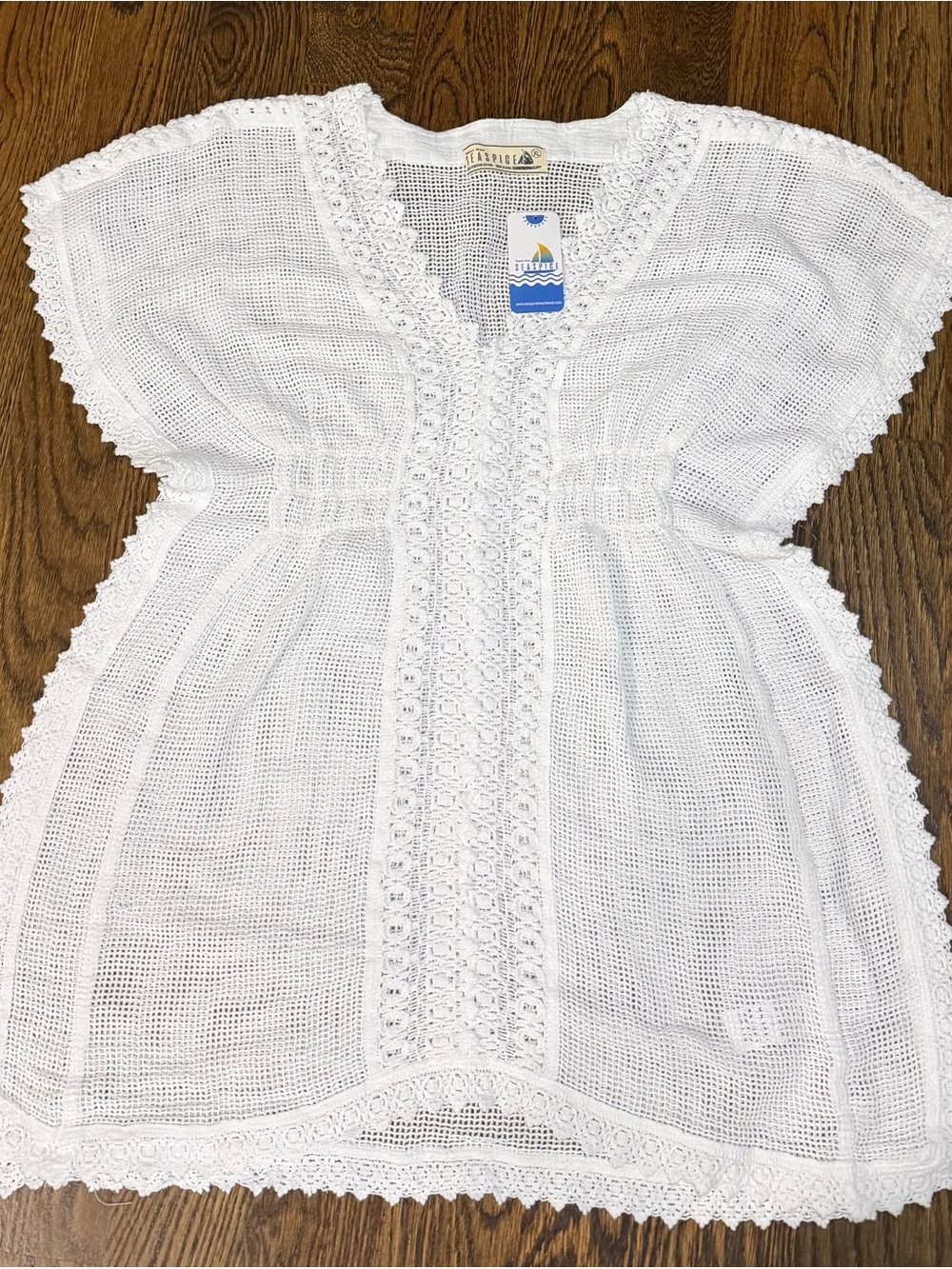 Seaspice White Crochet Lace V-Neck Coverup Short Sleeve XL NW1263